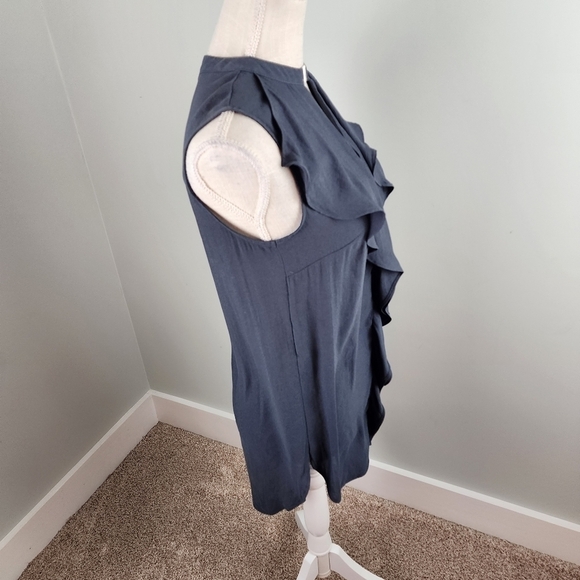 H&M Semi Sheer Tank Top With Neck Clasp Ruffle Front Size 4 Dark Gray - Picture 2 of 8